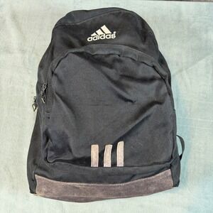 Vintage Adidas Backpack Black Suede Bottom 3 Stripes Canvas Rucksack AS IS